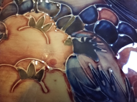 Close up: Dating from about 1990, a piece of perfect, uncrazed Moorcroft
